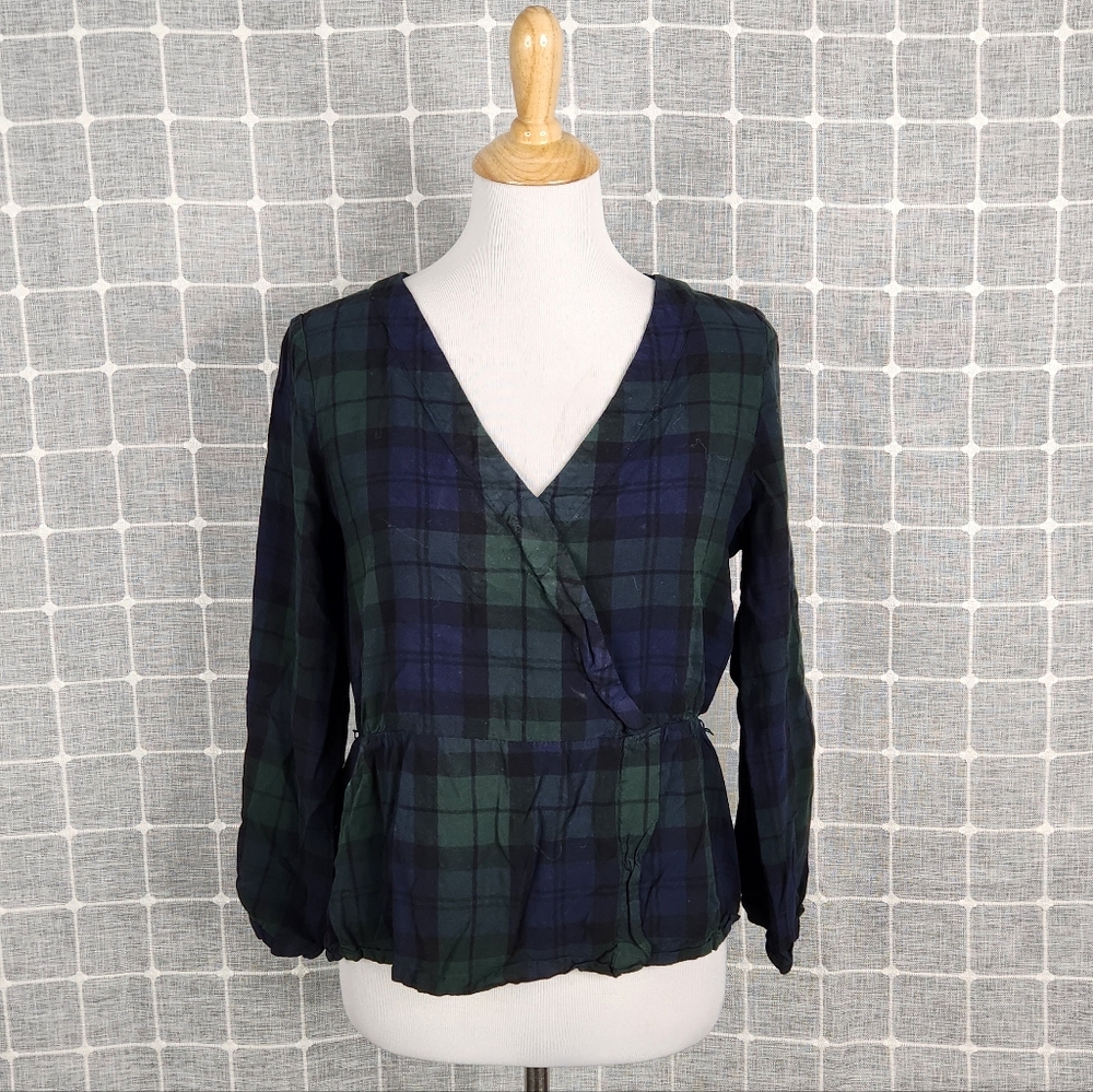 J. Crew Factory Plaid V-Neck Wrap Top